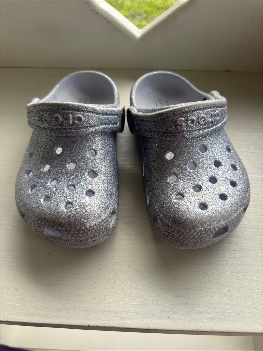 CROCS Kids Glitter Clog in Silver
